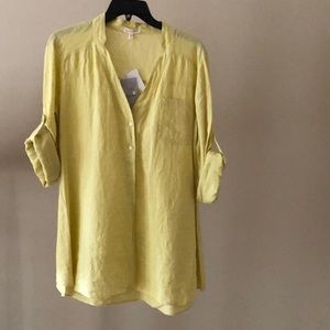 Eileen Fisher notched collar V-neck Button Front Linen Shirt - size Small